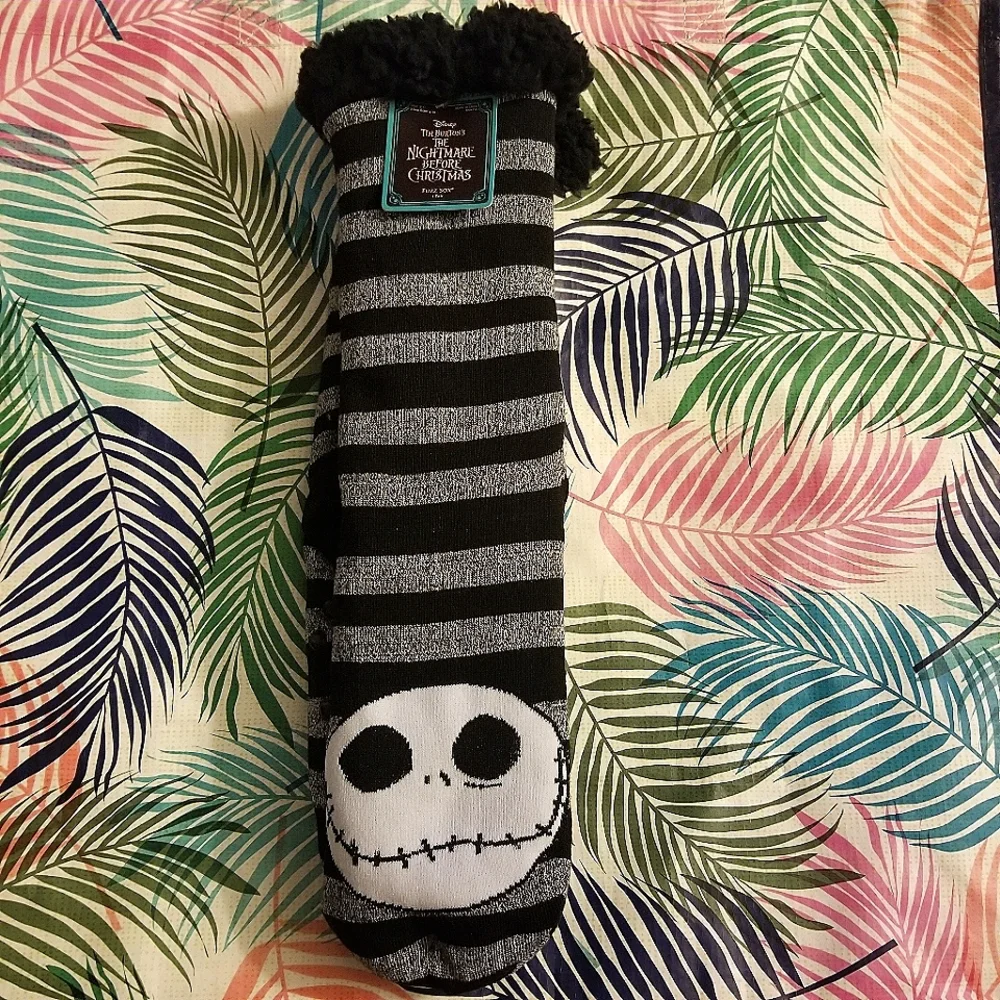 Disney Nightmare Before Christmas Jack Skellington Fuzzy Babba Slipper Socks NWT